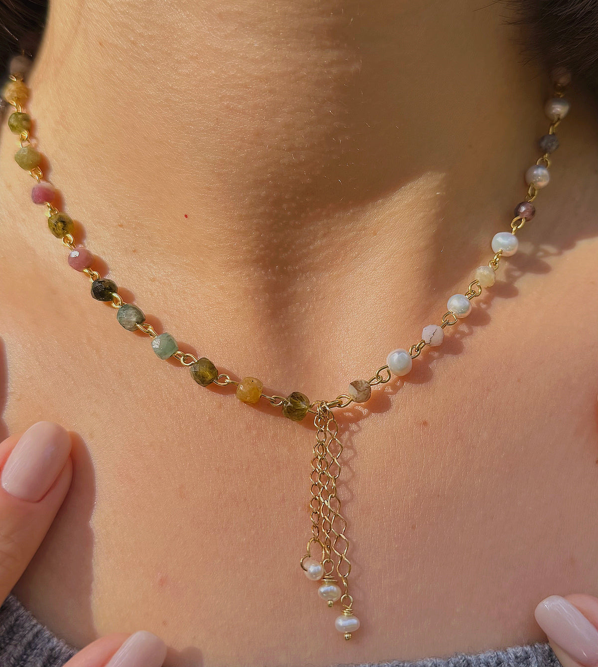 Naszyjnik PINK OPAL | PEARL | TOURMALINE