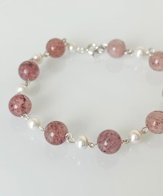 Bransoletka STRAWBERRY QUARTZ | PEARL