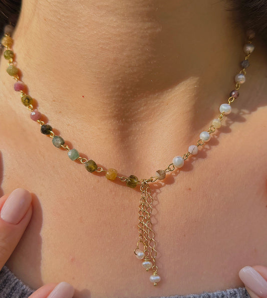 Naszyjnik PINK OPAL | PEARL | TOURMALINE