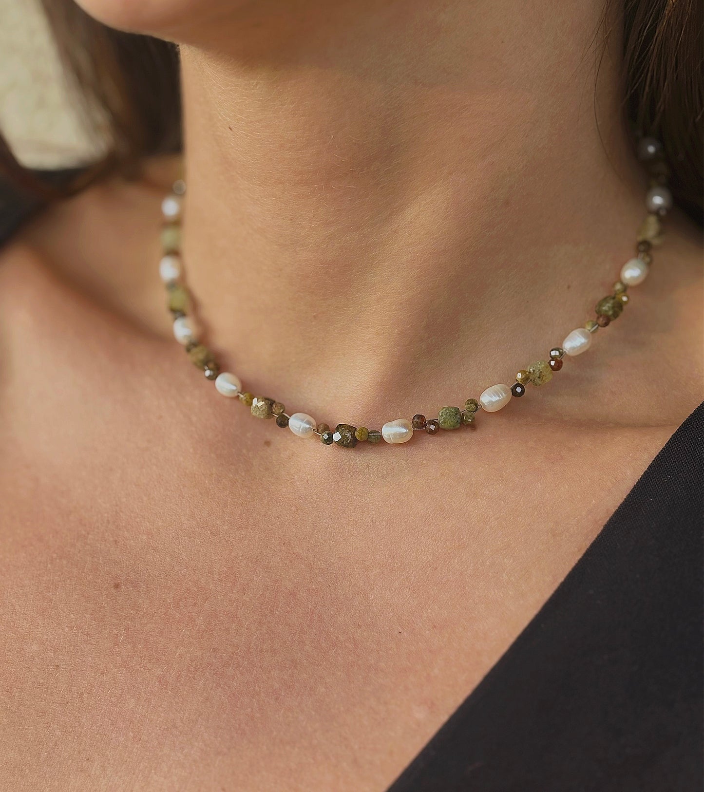 Naszyjnik GREEN GARNET | PEARL