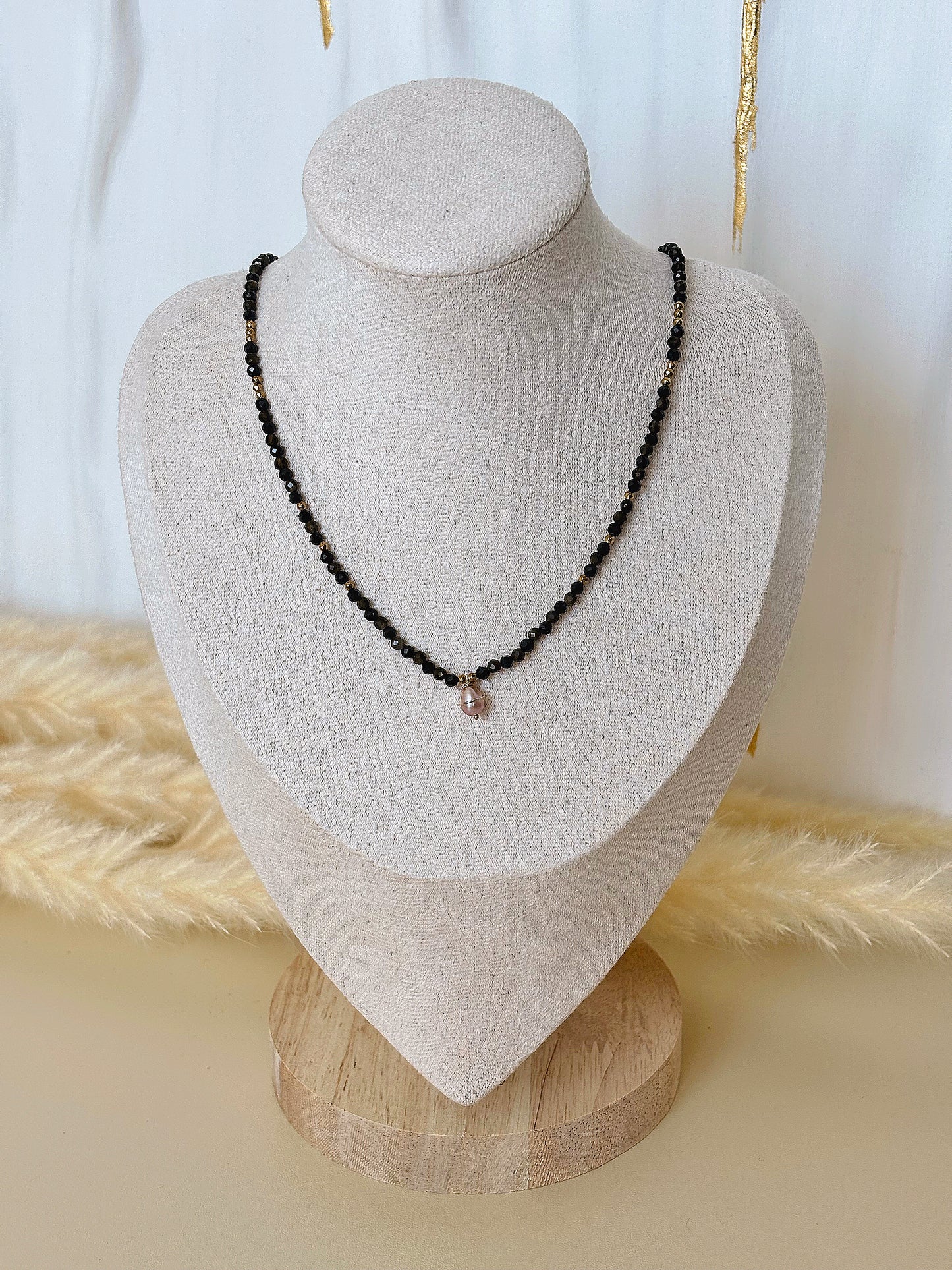Naszyjnik GOLD SHEEN OBSIDIAN | SPINEL | PEARL
