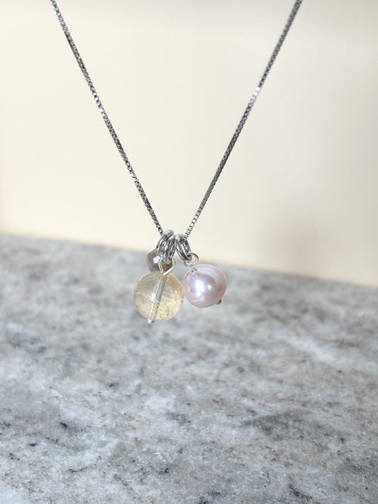 Naszyjnik CITRINE | PEARL | PINK OPAL